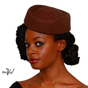 Brown Stewardess Oval Pillbox Hat Retro Style Party Wedding Church - Hey Viv